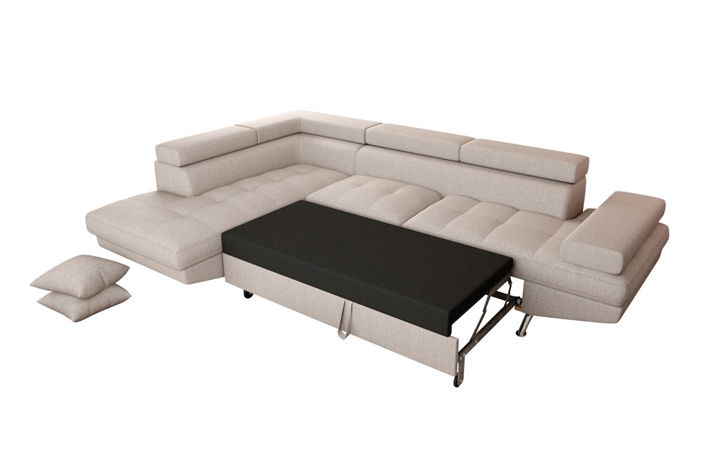 Canapé d'angle convertible RIO 5 places avec coffre de rangement en tissu - Beige - Angle Gauche