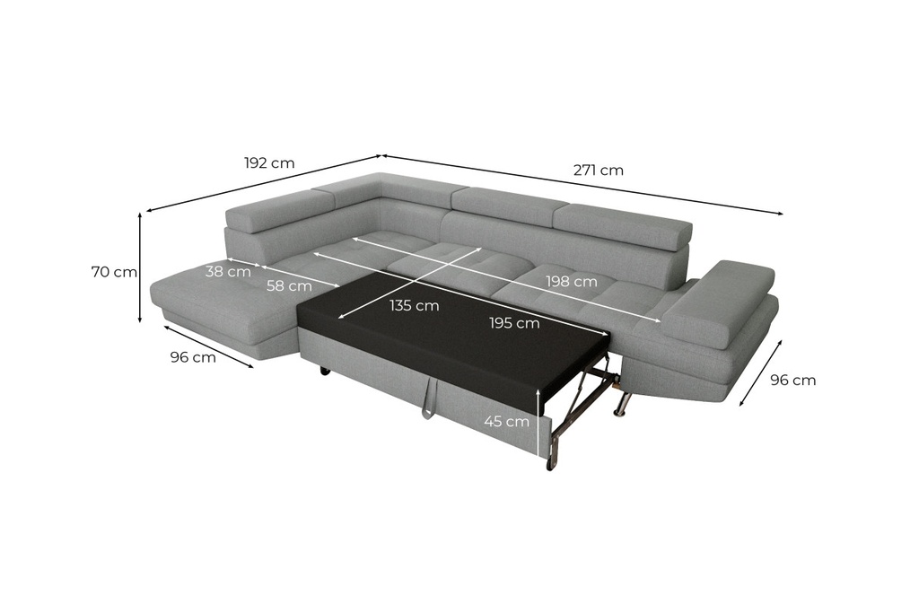 Canapé d'angle convertible RIO 5 places avec coffre de rangement en tissu - Beige - Angle Gauche