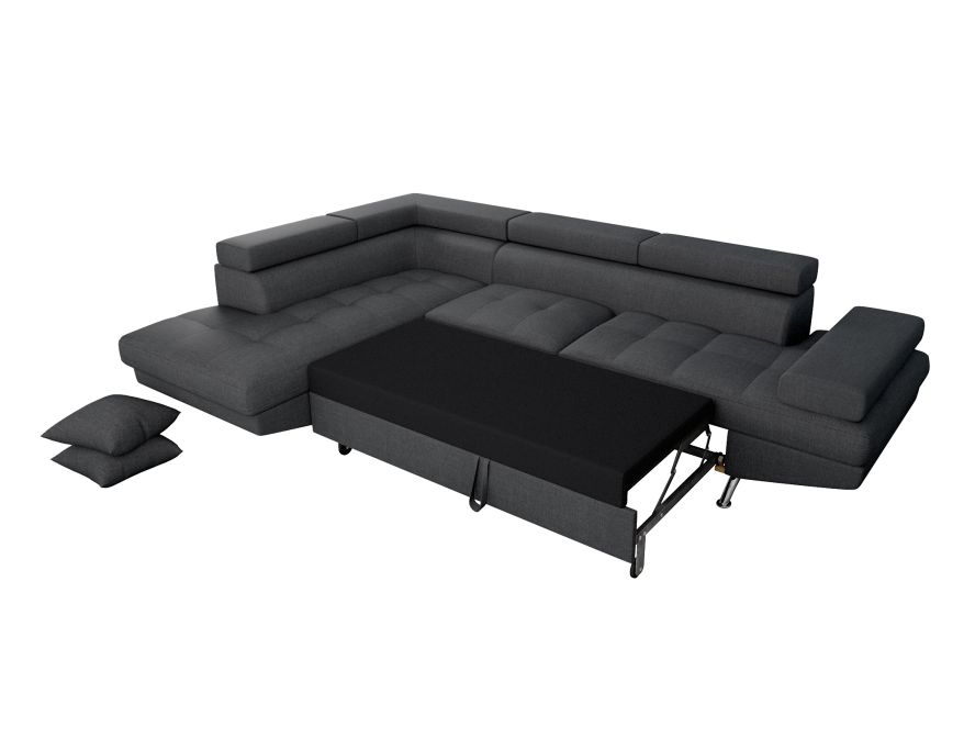 Canapé d'angle convertible RIO 5 places avec coffre de rangement en tissu - Gris foncé - Angle Gauche