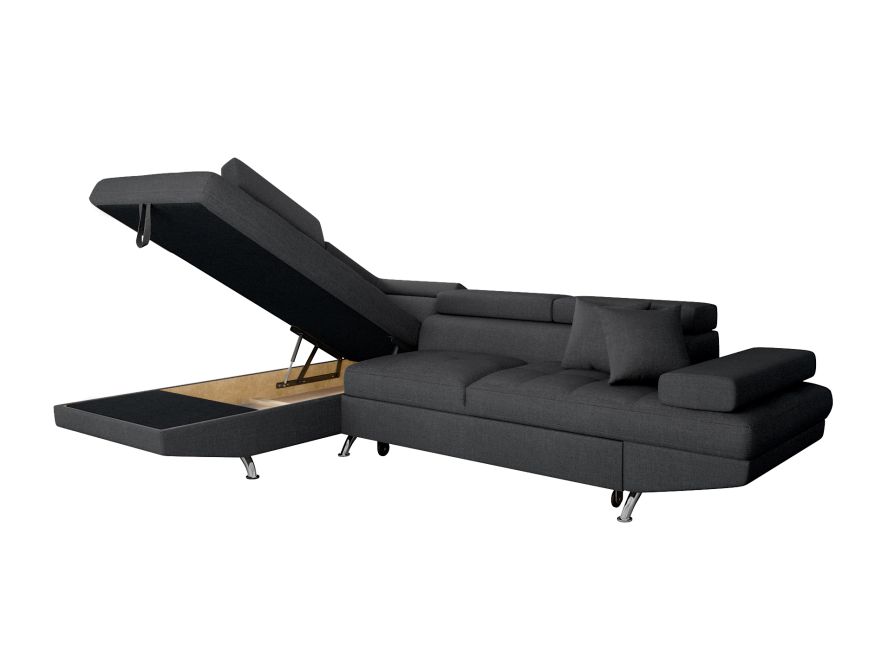 Canapé d'angle convertible RIO 5 places avec coffre de rangement en tissu - Gris foncé - Angle Gauche