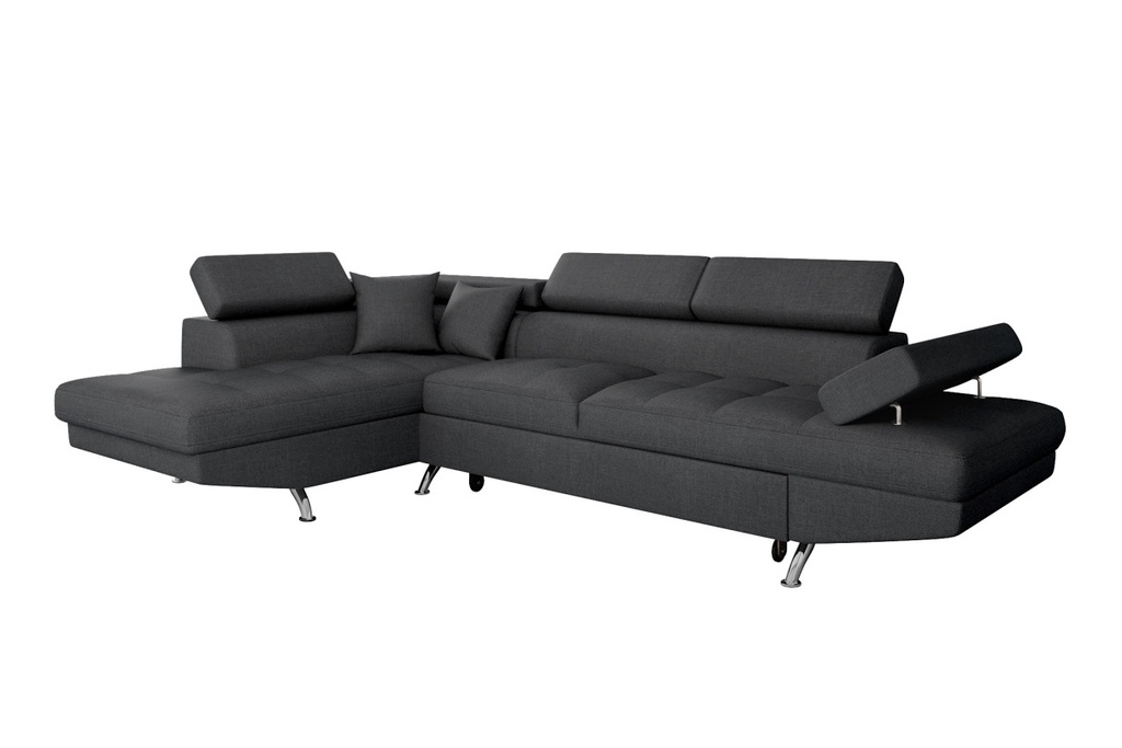 Canapé d'angle convertible RIO 5 places avec coffre de rangement en tissu - Gris foncé - Angle Gauche