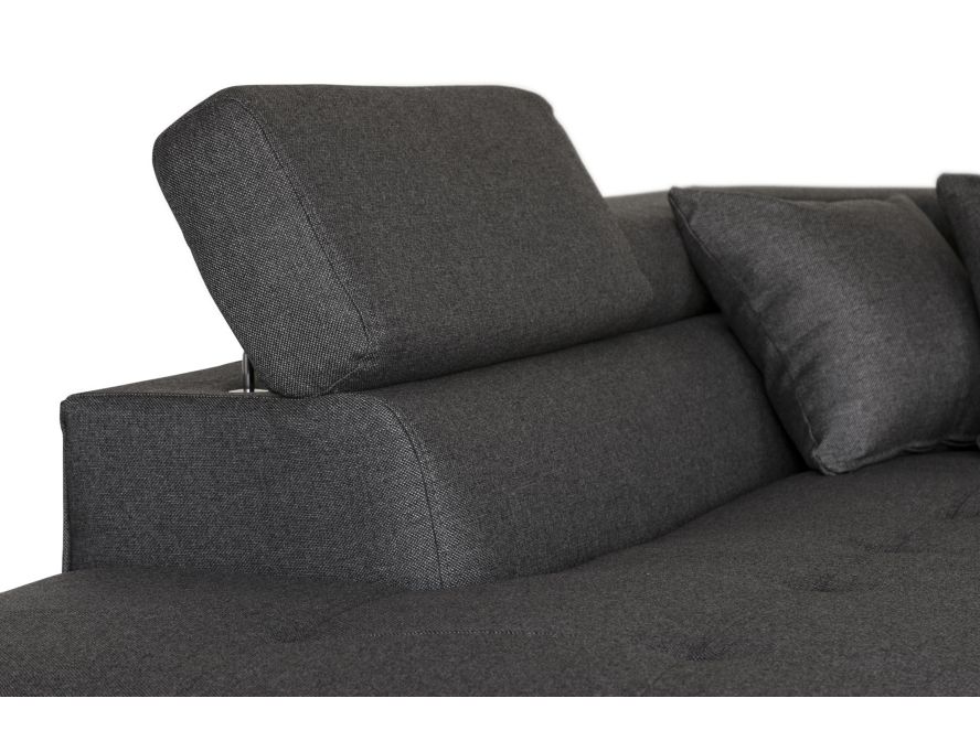 Canapé d'angle convertible RIO 5 places avec coffre de rangement en tissu - Gris foncé - Angle Gauche