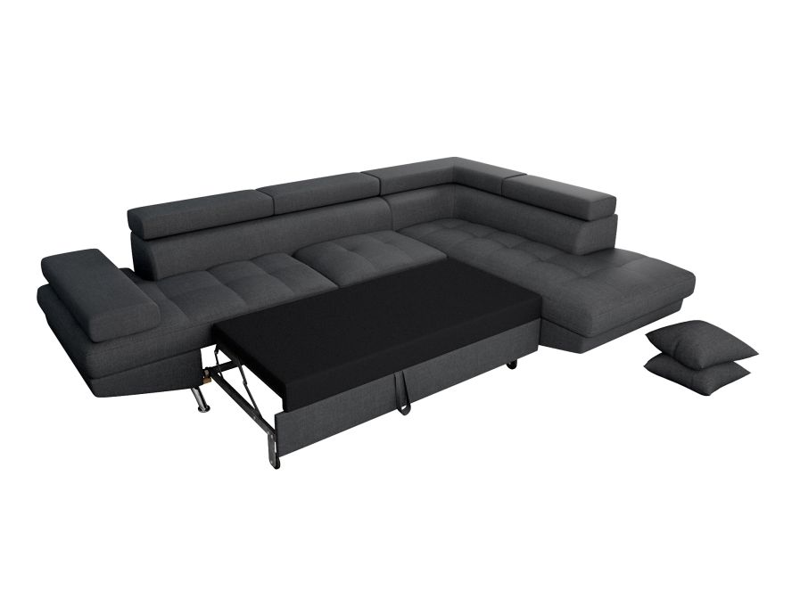 Canapé d'angle convertible RIO 5 places avec coffre de rangement en tissu - Gris foncé - Angle Droit