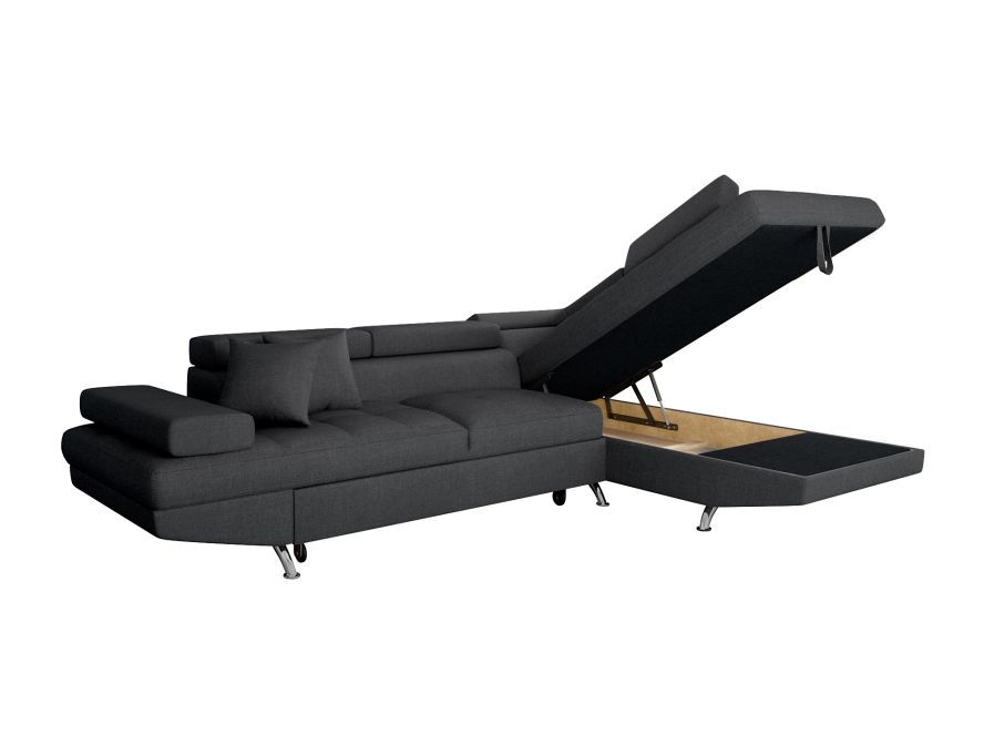Canapé d'angle convertible RIO 5 places avec coffre de rangement en tissu - Gris foncé - Angle Droit