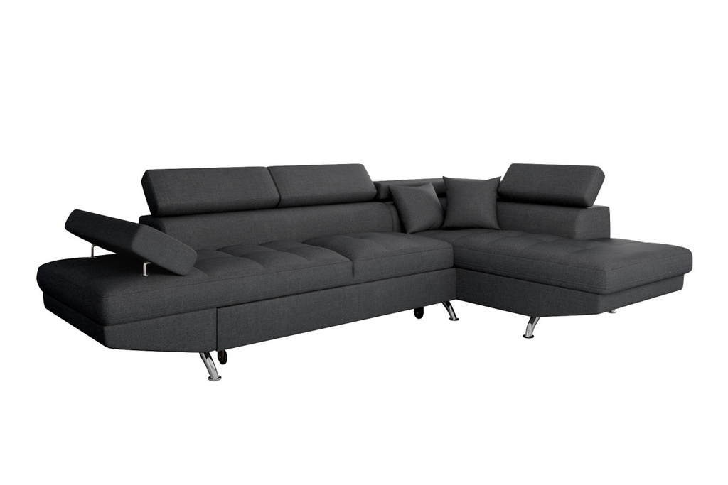 Canapé d'angle convertible RIO 5 places avec coffre de rangement en tissu - Gris foncé - Angle Droit