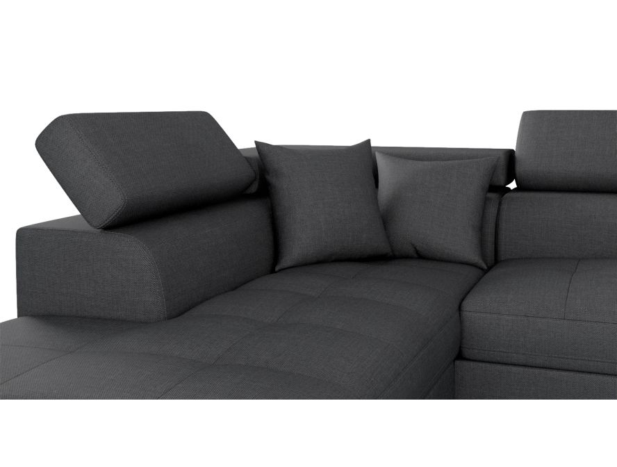 Canapé d'angle convertible RIO 5 places avec coffre de rangement en tissu - Gris foncé - Angle Droit