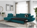 Canapé d'angle convertible RIO 5 places avec coffre de rangement en tissu - Bleu canard - Angle Gauche