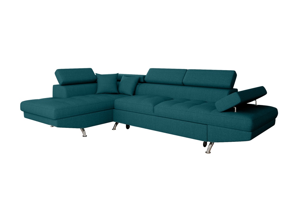 Canapé d'angle convertible RIO 5 places avec coffre de rangement en tissu - Bleu canard - Angle Gauche