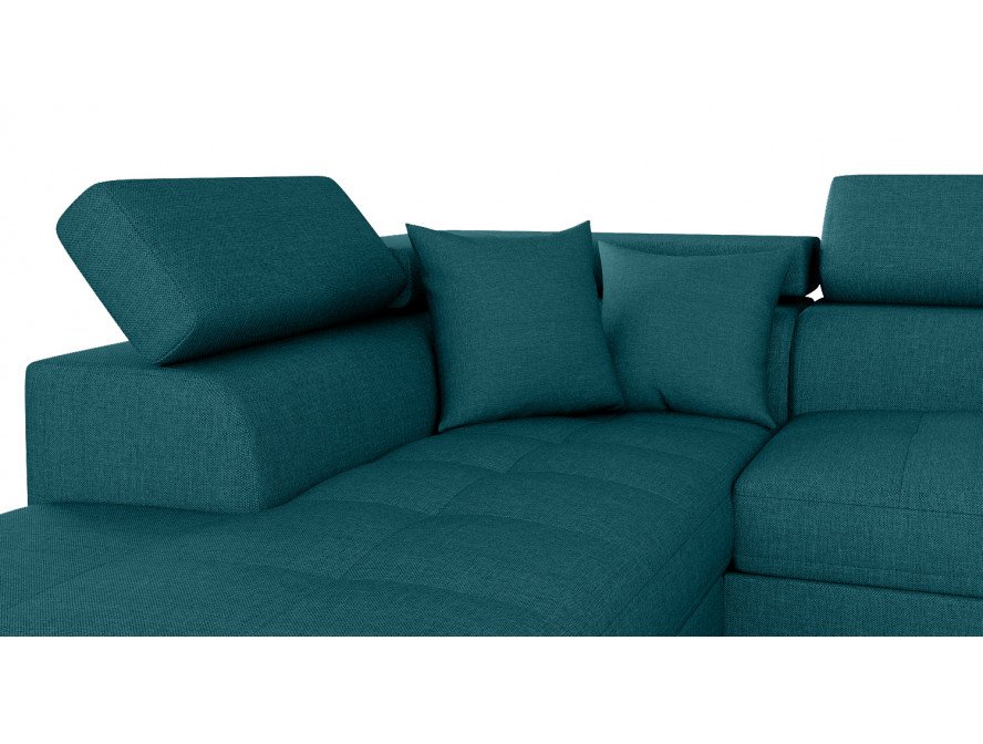 Canapé d'angle convertible RIO 5 places avec coffre de rangement en tissu - Bleu canard - Angle Gauche