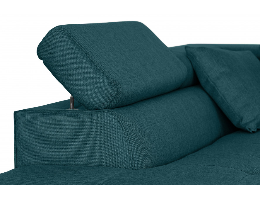 Canapé d'angle convertible RIO 5 places avec coffre de rangement en tissu - Bleu canard - Angle Gauche