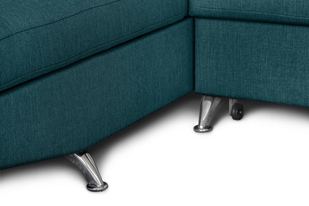 Canapé d'angle convertible RIO 5 places avec coffre de rangement en tissu - Bleu canard - Angle Gauche