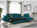 Canapé d'angle convertible 5 places avec coffre de rangement en tissu - Bleu canard - Angle Droit