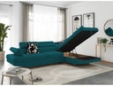 Canapé d'angle convertible 5 places avec coffre de rangement en tissu - Bleu canard - Angle Droit