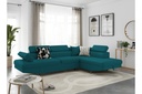 Canapé d'angle convertible 5 places avec coffre de rangement en tissu - Bleu canard - Angle Droit
