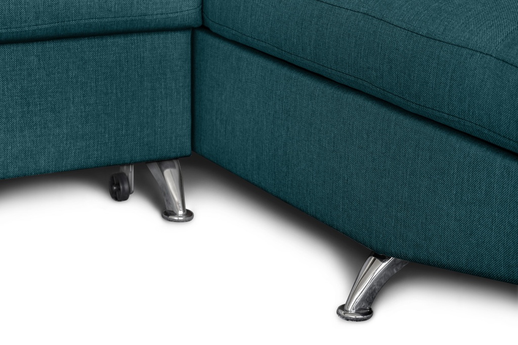 Canapé d'angle convertible 5 places avec coffre de rangement en tissu - Bleu canard - Angle Droit