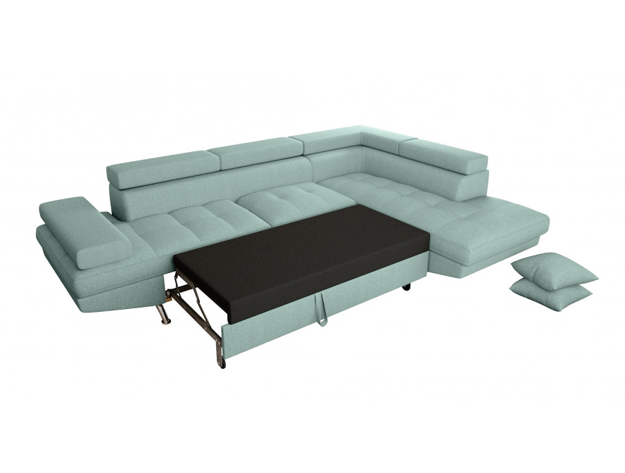 Canapé d'angle convertible RIO 5 places avec coffre de rangement en tissu - Bleu clair - Angle Droit