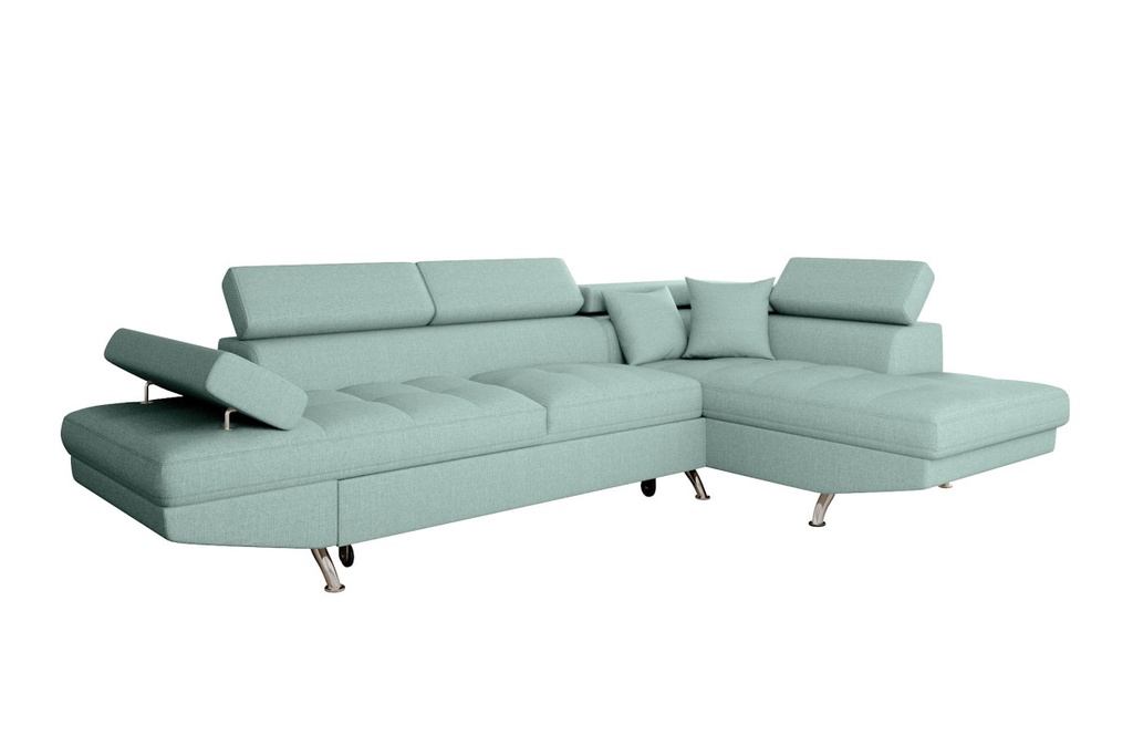 Canapé d'angle convertible RIO 5 places avec coffre de rangement en tissu - Bleu clair - Angle Droit