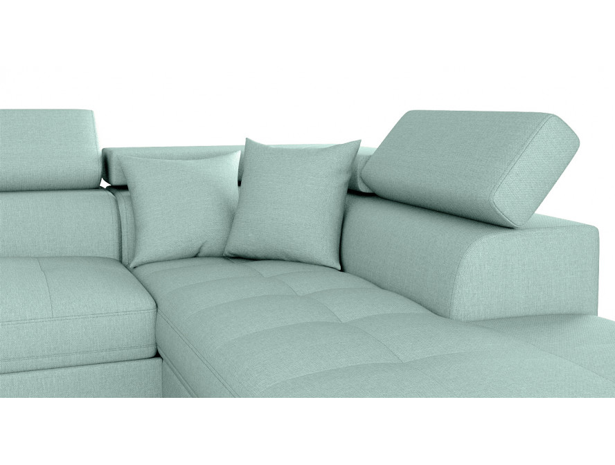 Canapé d'angle convertible RIO 5 places avec coffre de rangement en tissu - Bleu clair - Angle Droit