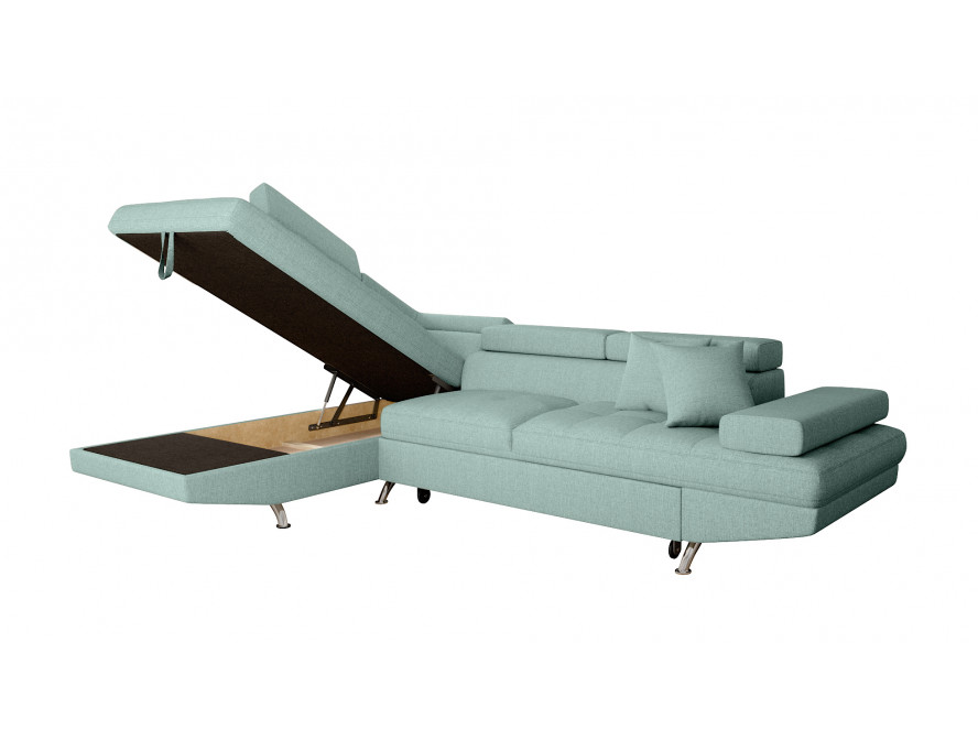 Canapé d'angle convertible RIO 5 places avec coffre de rangement en tissu - Bleu clair - Angle Gauche
