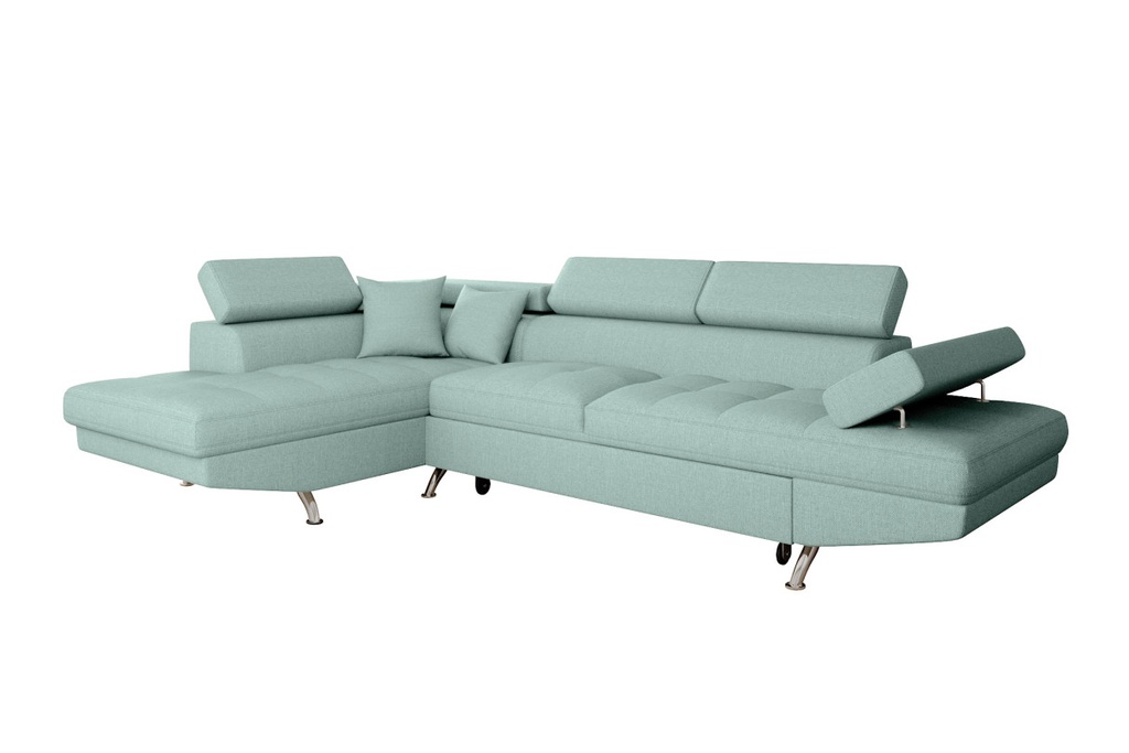Canapé d'angle convertible RIO 5 places avec coffre de rangement en tissu - Bleu clair - Angle Gauche