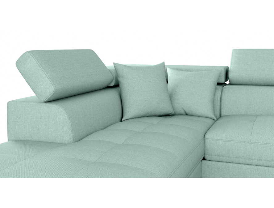 Canapé d'angle convertible RIO 5 places avec coffre de rangement en tissu - Bleu clair - Angle Gauche