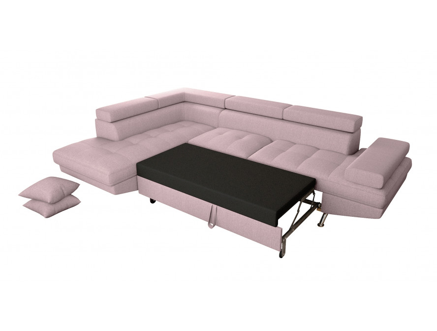 Canapé d'angle convertible RIO 5 places avec coffre de rangement en tissu - Vieux rose - Angle Gauche