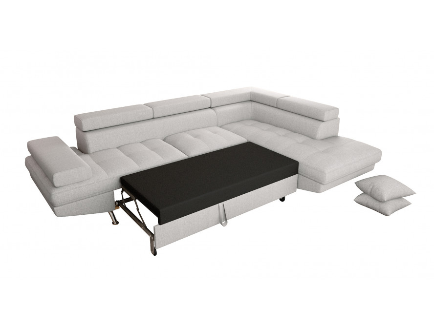 Canapé d'angle convertible RIO 5 places avec coffre de rangement en tissu - Gris perle - Angle Droit