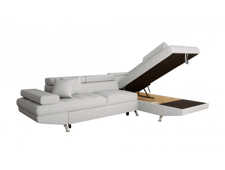 Canapé d'angle convertible RIO 5 places avec coffre de rangement en tissu - Gris perle - Angle Droit