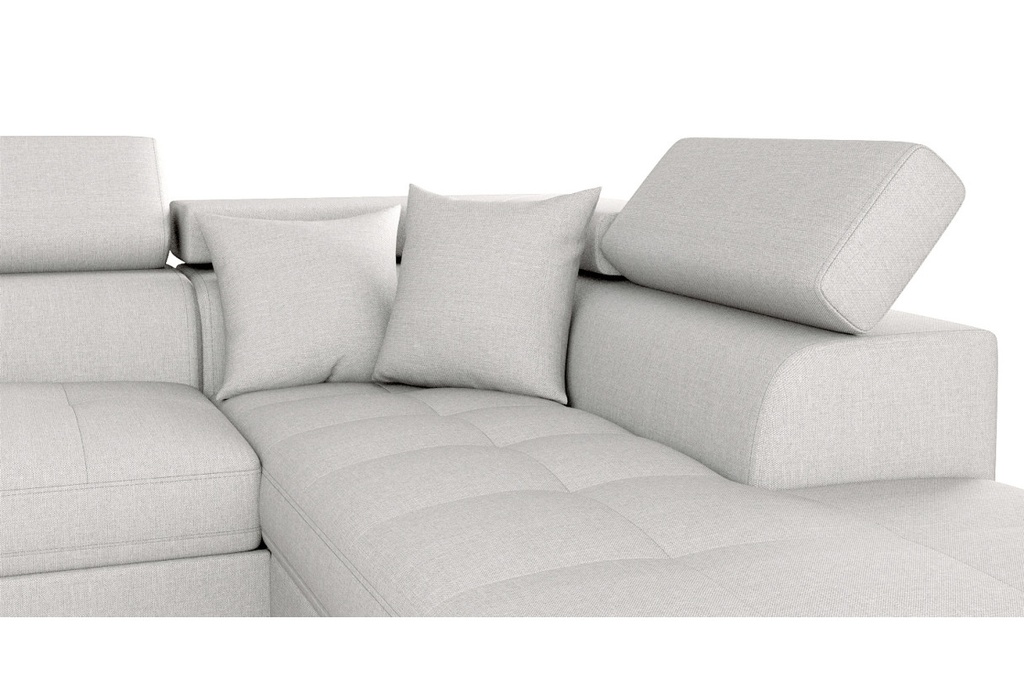 Canapé d'angle convertible RIO 5 places avec coffre de rangement en tissu - Gris perle - Angle Droit