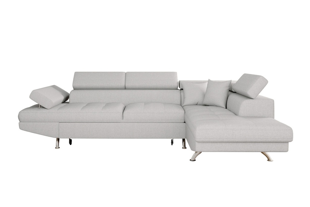 Canapé d'angle convertible RIO 5 places avec coffre de rangement en tissu - Gris perle - Angle Droit