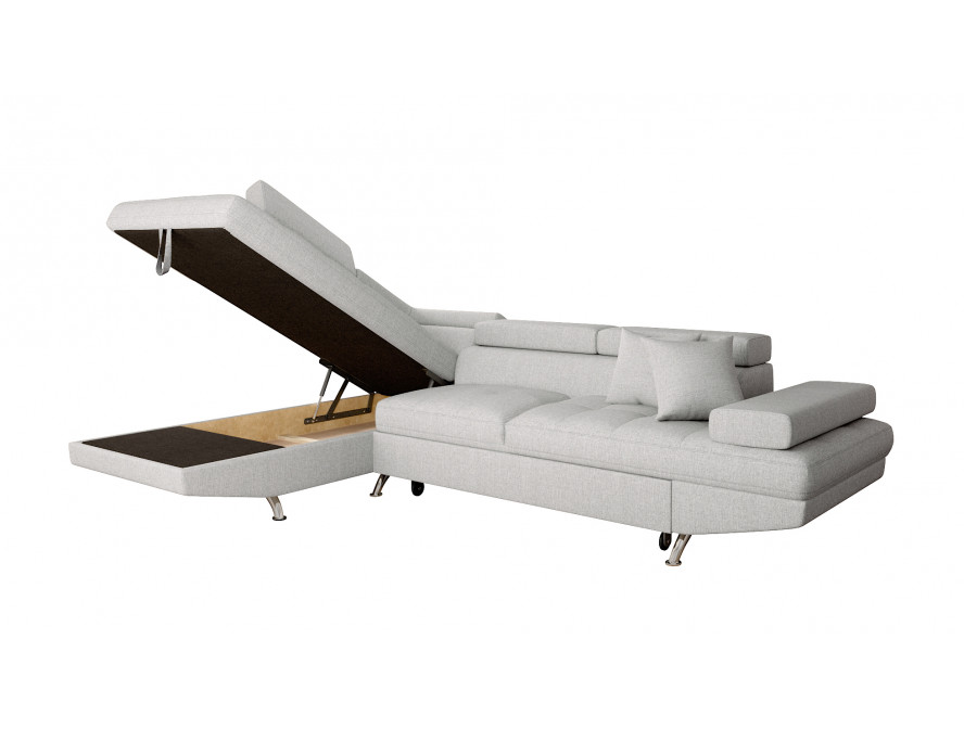 Canapé d'angle convertible RIO 5 places avec coffre de rangement en tissu - Gris perle - Angle Gauche