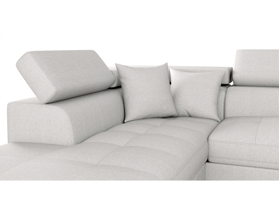 Canapé d'angle convertible RIO 5 places avec coffre de rangement en tissu - Gris perle - Angle Gauche