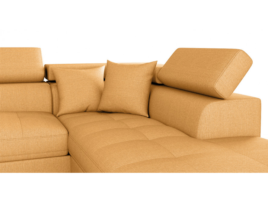 Canapé d'angle convertible RIO 5 places avec coffre de rangement en tissu - Jaune ocre - Angle Droit