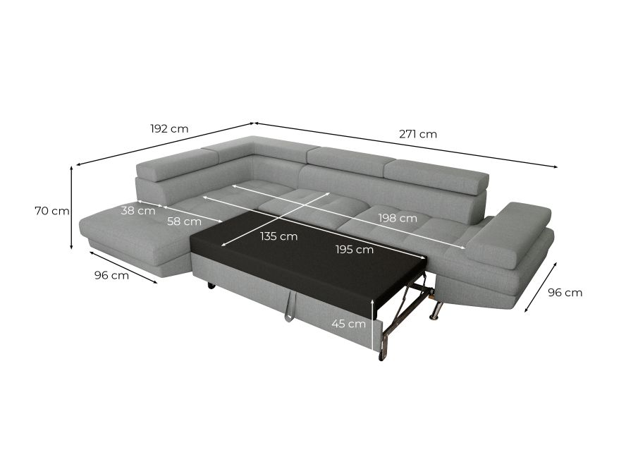 Canapé d'angle convertible RIO 5 places avec coffre de rangement en tissu - Jaune ocre - Angle Droit