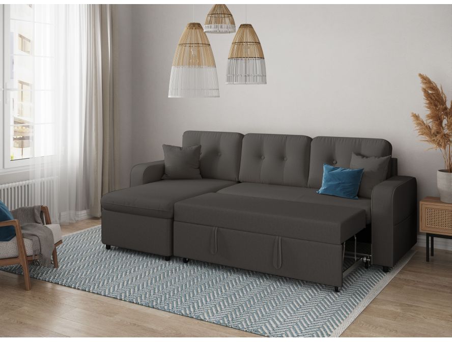 Canapé d'angle convertible réversible MARIVO en tissu - Gris foncé