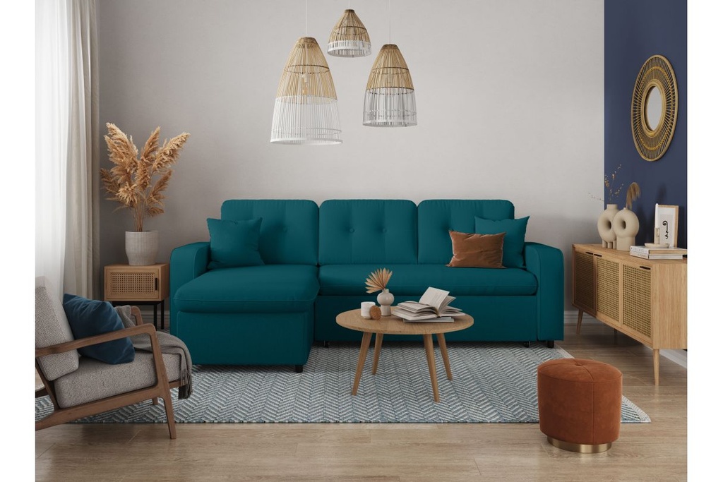 Canapé d'angle convertible réversible MARIVO en tissu - Bleu pétrole