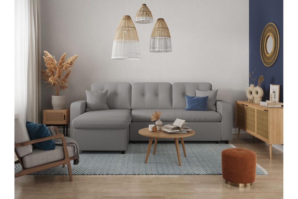 Canapé d'angle convertible réversible MARIVO  en tissu - Gris clair