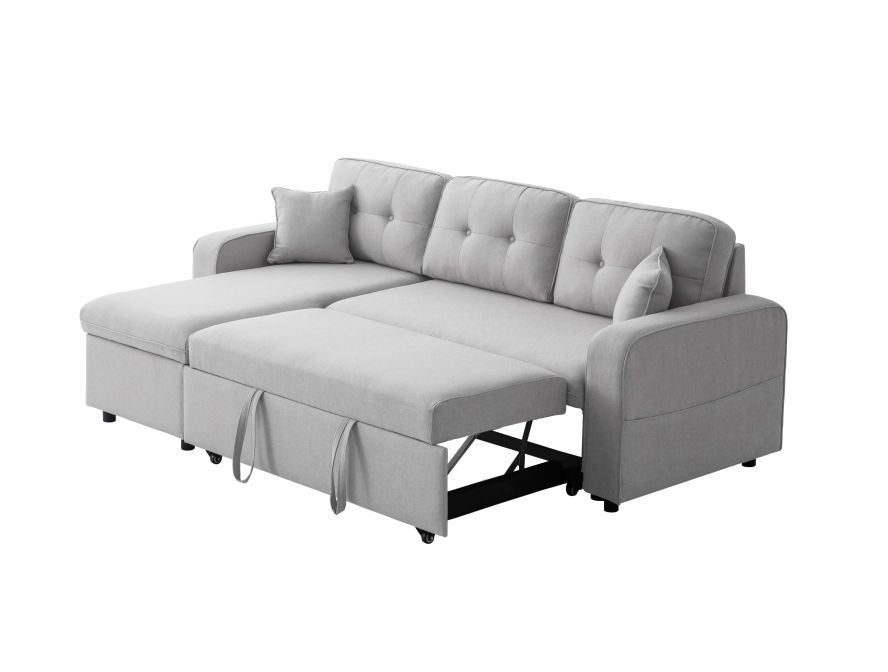 Canapé d'angle convertible réversible MARIVO  en tissu - Gris clair