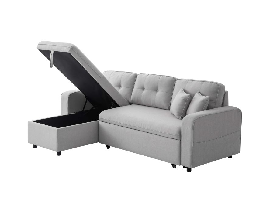 Canapé d'angle convertible réversible MARIVO  en tissu - Gris clair