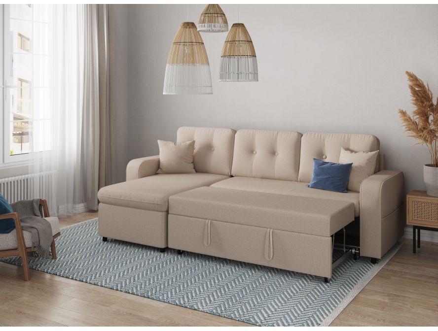 Canapé d'angle convertible réversible MARIVO  en tissu - Beige