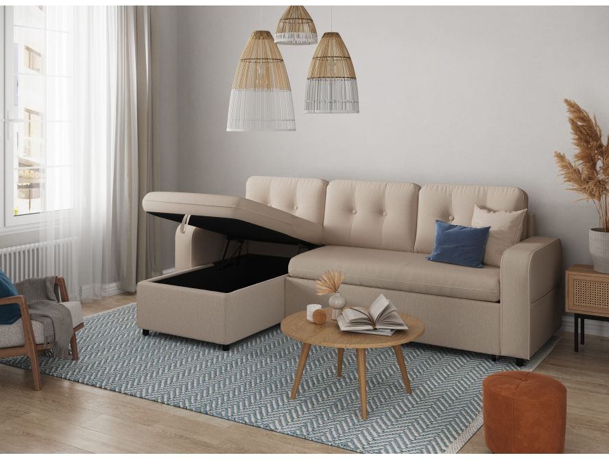 Canapé d'angle convertible réversible MARIVO  en tissu - Beige