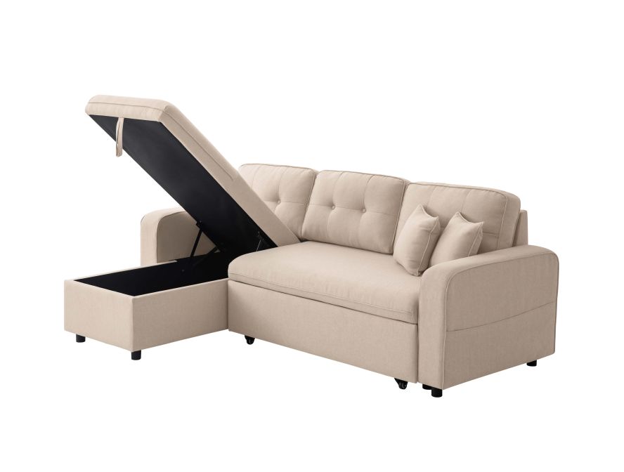 Canapé d'angle convertible réversible MARIVO  en tissu - Beige