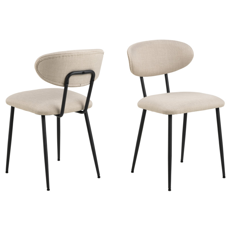 Lot 2 Chaises DENISE Métal noir mat & Tissu Basel Beige