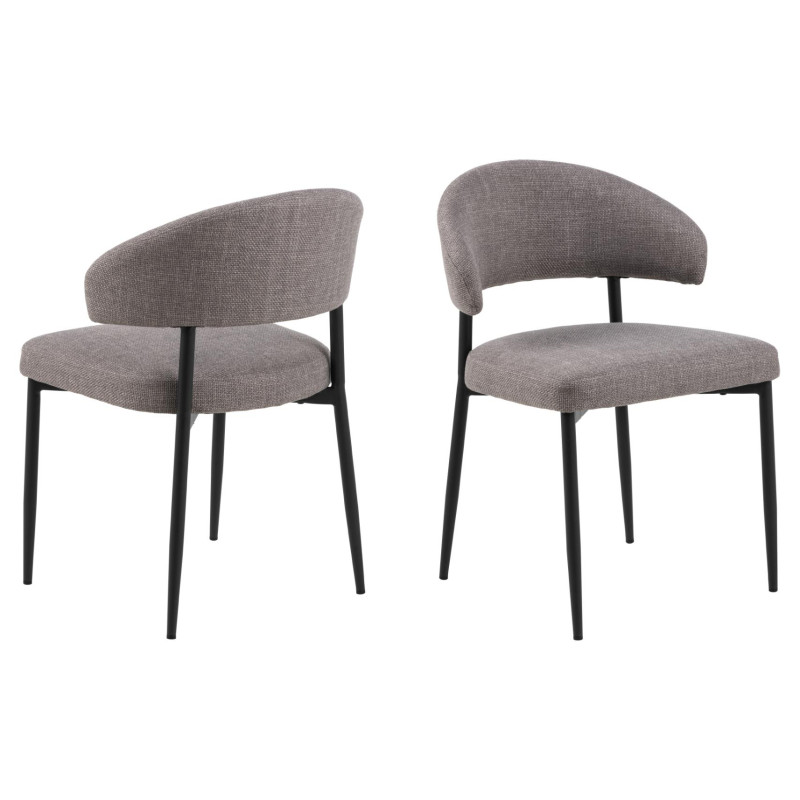Lot 2 Chaises EDINA  Mét. Noir mat & Basel Gris-brun clair