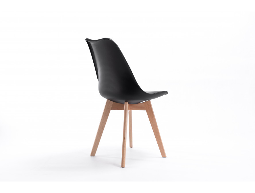 Lot de 2 chaises scandinaves TOMY en polypropylène coussin simili pieds en bois - Noir