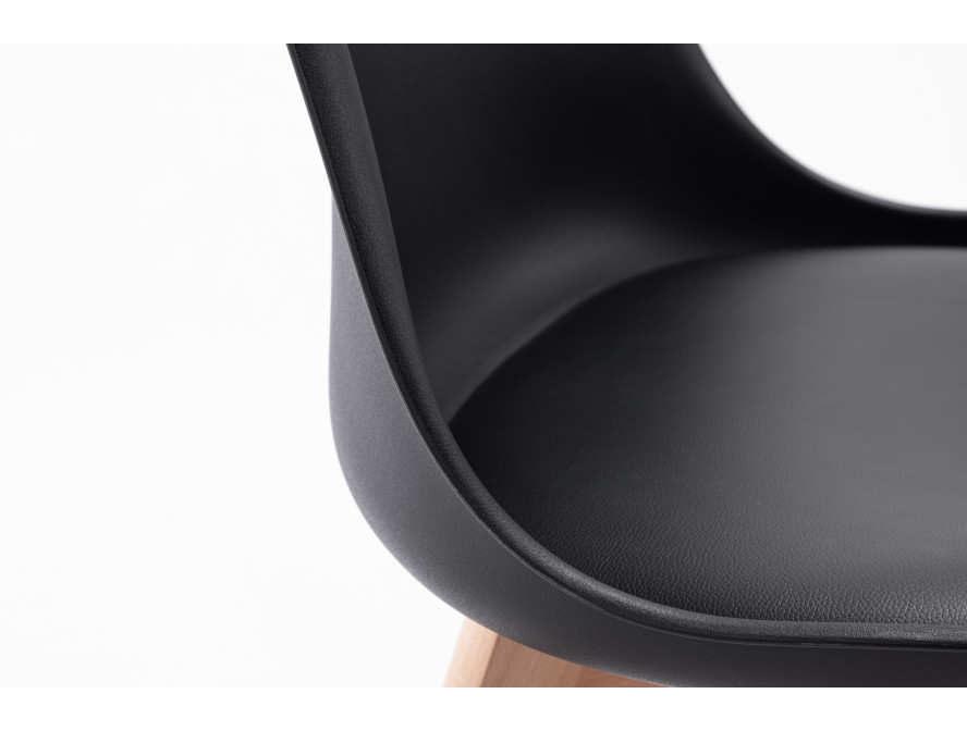 Lot de 2 chaises scandinaves TOMY en polypropylène coussin simili pieds en bois - Noir