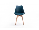 Lot de 2 chaises scandinaves TOMY en polypropylène coussin simili pieds en bois - Bleu pétrole