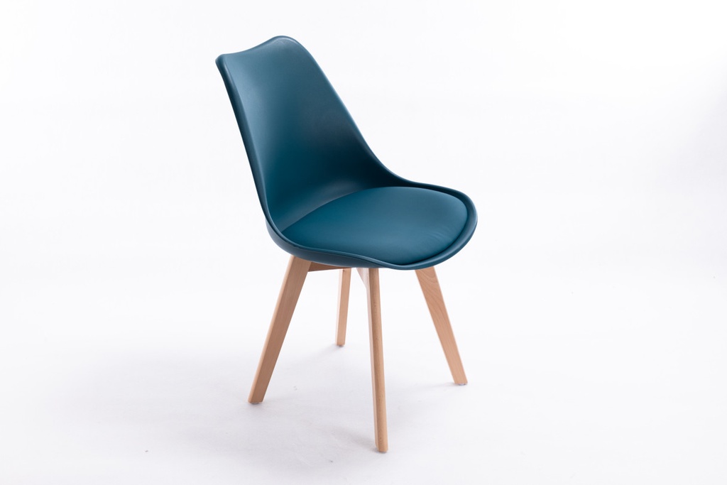 Lot de 2 chaises scandinaves TOMY en polypropylène coussin simili pieds en bois - Bleu pétrole