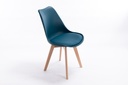 Lot de 2 chaises scandinaves TOMY en polypropylène coussin simili pieds en bois - Bleu pétrole