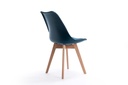 Lot de 2 chaises scandinaves TOMY en polypropylène coussin simili pieds en bois - Bleu pétrole